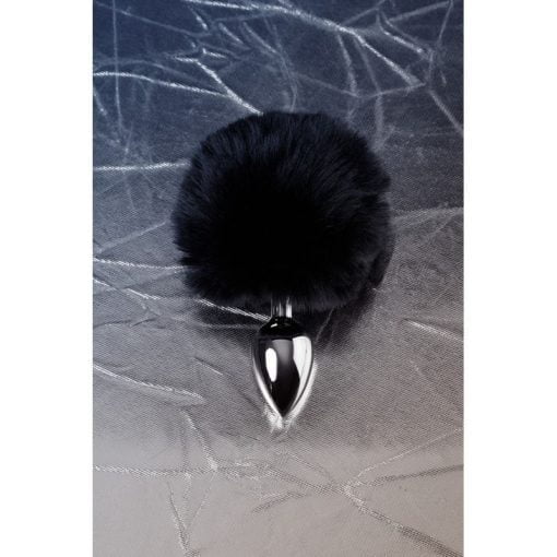 Silver Metal Anal Plug Small w Black Tail - Image 4