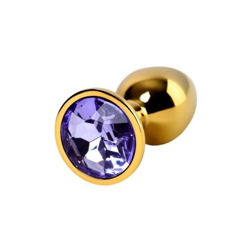 Gold Metal Anal Plug w Amethyst Crystal Small - Image 3