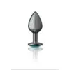 Cheeky Charms Gunmetal Round Butt Plug w Teal Jewel Medium - Image 2