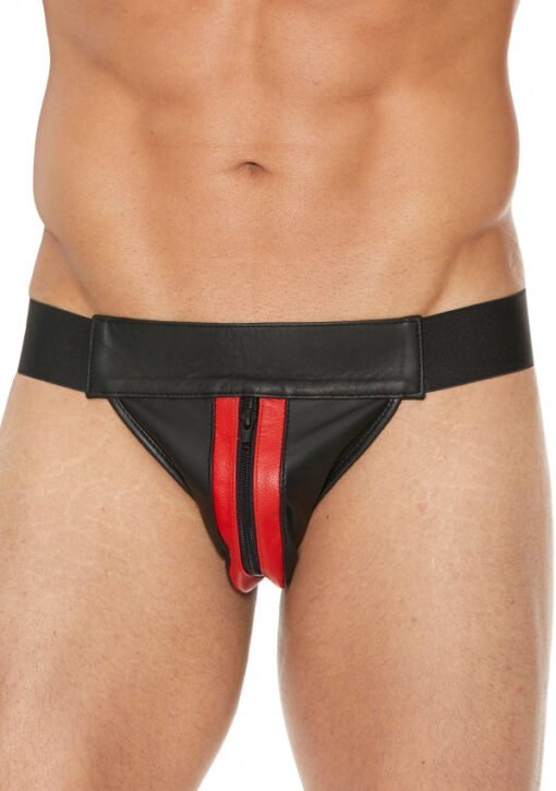 Striped Front With Zip Jock - Leather - Black/Red - L/XL