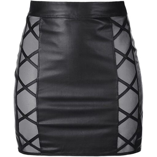 Stretch Wetlook Mesh Criss Cross Skirt Black - Image 3