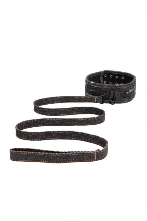 Denim Collar - With Leash - Roughend Denim Style - Black