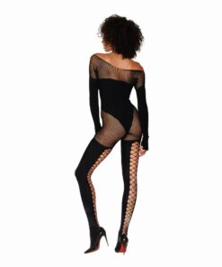 Dreamgirl Seamless Opaque and Fishnet Bodystocking Black