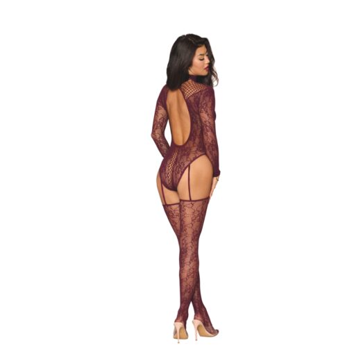 Dreamgirl Teddy Body Stocking Burgundy - Image 2