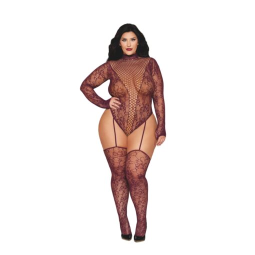 Dreamgirl Teddy Body Stocking Burgundy - Image 3